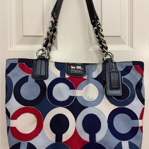 Coach Blue and Red Patterned Bag w/ matching wallet